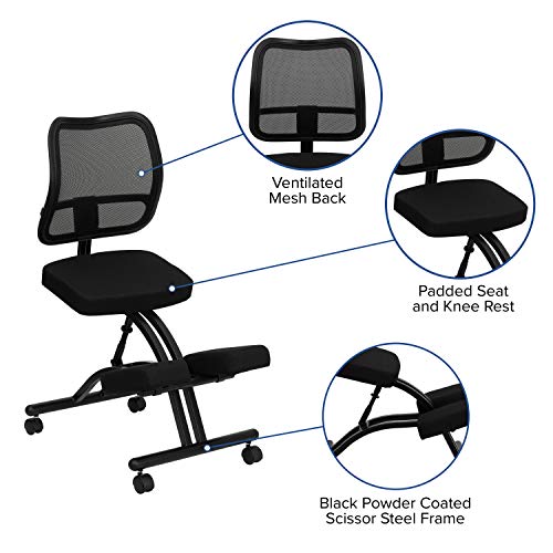 Flash Furniture Mobile Ergonomic Kneeling Office Chair with Black Mesh Back