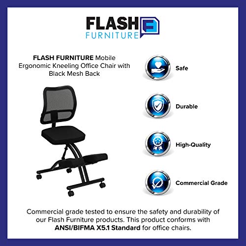 Flash Furniture Mobile Ergonomic Kneeling Office Chair with Black Mesh Back