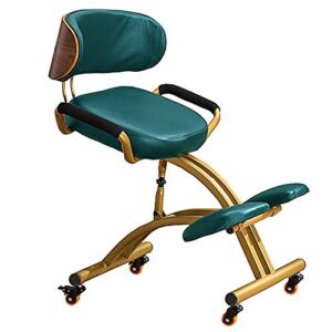 rolling kneeling chair with back support, ergonomic adjustable stool for improve your posture with faux leather knees cushions and flexible casters for home office,green