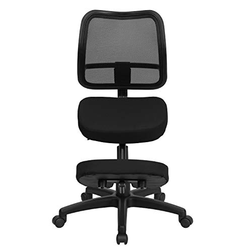 Flash Furniture Mobile Ergonomic Kneeling Swivel Task Office Chair with Black Mesh Back and Fabric Seat