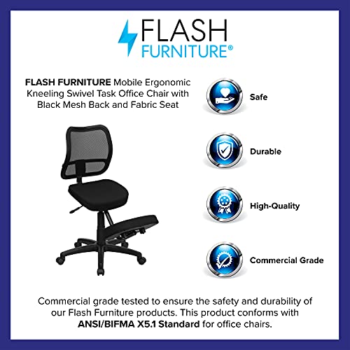 Flash Furniture Mobile Ergonomic Kneeling Swivel Task Office Chair with Black Mesh Back and Fabric Seat