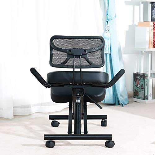 Mobile Kneeling Posture Chair Ergonomic Kneeling Chair Office with Orthopedic Back Pain Seat Adjustable Stool Thick Comfortable Cushions PU Black