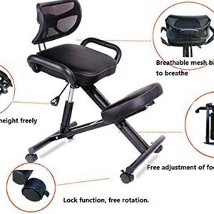 Mobile Kneeling Posture Chair Ergonomic Kneeling Chair Office with Orthopedic Back Pain Seat Adjustable Stool Thick Comfortable Cushions PU Black