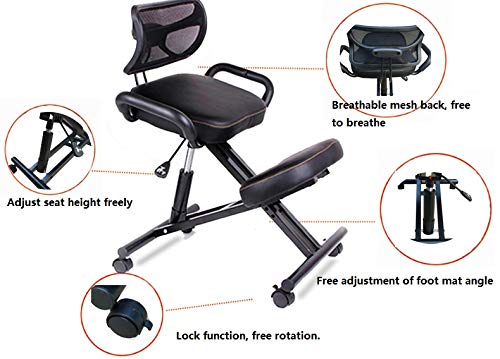 Mobile Kneeling Posture Chair Ergonomic Kneeling Chair Office with Orthopedic Back Pain Seat Adjustable Stool Thick Comfortable Cushions PU Black