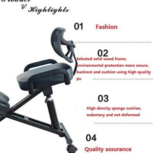 Mobile Kneeling Posture Chair Ergonomic Kneeling Chair Office with Orthopedic Back Pain Seat Adjustable Stool Thick Comfortable Cushions PU Black