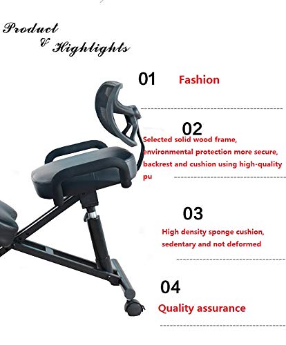 Mobile Kneeling Posture Chair Ergonomic Kneeling Chair Office with Orthopedic Back Pain Seat Adjustable Stool Thick Comfortable Cushions PU Black