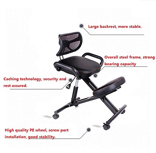 Mobile Kneeling Posture Chair Ergonomic Kneeling Chair Office with Orthopedic Back Pain Seat Adjustable Stool Thick Comfortable Cushions PU Black