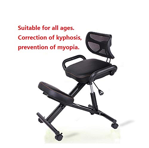 Mobile Kneeling Posture Chair Ergonomic Kneeling Chair Office with Orthopedic Back Pain Seat Adjustable Stool Thick Comfortable Cushions PU Black