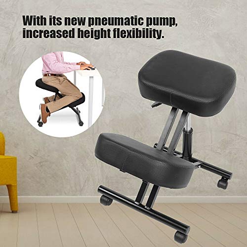 Comft Ergonomic Kneeling Chair Home Office Black Height Adjustable Stool with Thick Foam Cushions and Smooth Gliding Casters for Improving Posture