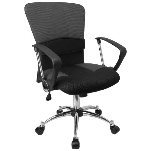 Flash Furniture Mid-Back Grey Mesh Swivel Task Office Chair with Adjustable Lumbar Support and Arms