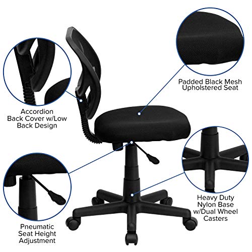 Flash Furniture Low Back Black Mesh Swivel Task Office Chair with Curved Square Back