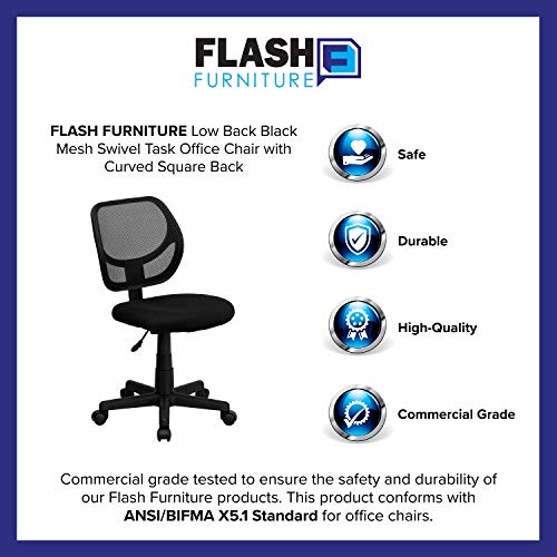 Flash Furniture Low Back Black Mesh Swivel Task Office Chair with Curved Square Back