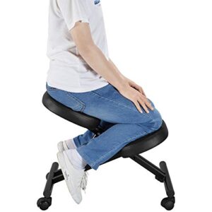 yaheetech kneeling chair ergonomic posture chair office desk chair corrective flexible seating rolling stool black