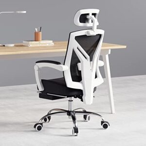 Hbada Ergonomic Office Chair High Back Desk Chair Recliner Chair with Lumbar Support Height Adjustable Seat, Headrest- Breathable Mesh Back Soft Foam Seat Cushion with Footrest, White