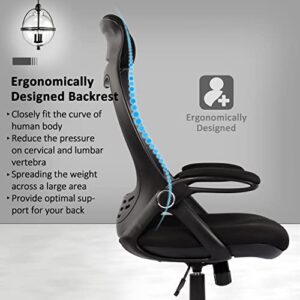 HYLONE Office Desk Chair Ergonomic, Mesh Computer Chair with Headrest, Flip Up Arms, Lumbar Support, Height Adjustable (Black)