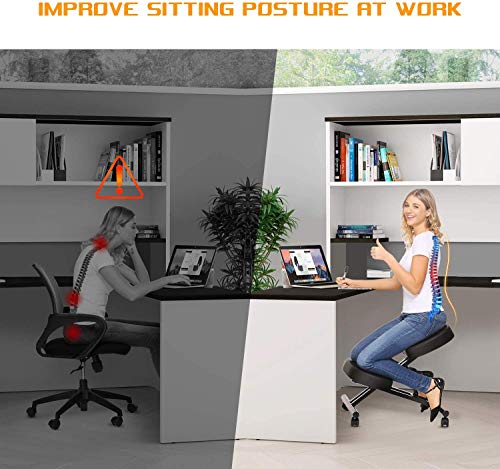 BATHWA Ergonomic Kneeling Chair, Posture Corrective Chair, Angled Kneeling Chair, Adjustable Stool with Moulded Foam Cushion and Caster for Home & Office