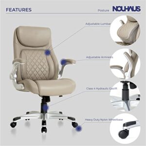 Nouhaus +Posture Ergonomic PU Leather Office Chair. Click5 Lumbar Support with FlipAdjust Armrests. Modern Executive Chair and Computer Desk Chair (Taupe)