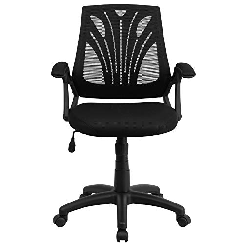 Flash Furniture Mid-Back Designer Black Mesh Swivel Task Office Chair with Open Arms