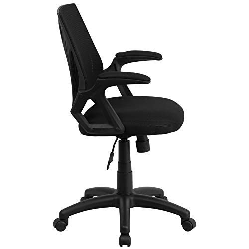 Flash Furniture Mid-Back Designer Black Mesh Swivel Task Office Chair with Open Arms