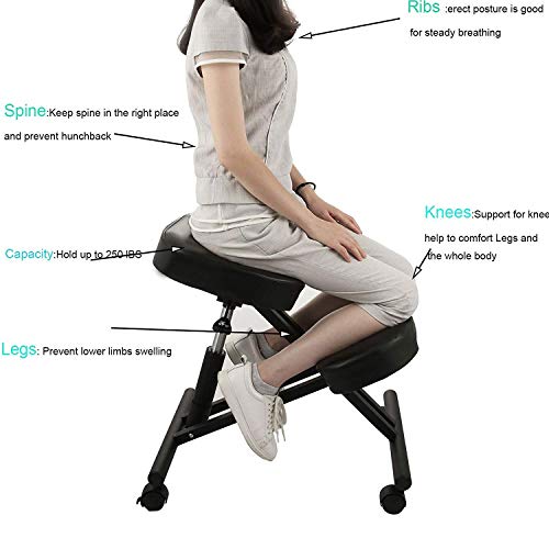Happybuy Ergonomic Kneeling Chair Heavy Duty Better Posture Kneeling Stool Office Chair Home for Body Shaping Relieveing Stress Meditation Desk Computer Kneeling Stool Chair (Black/PVC)
