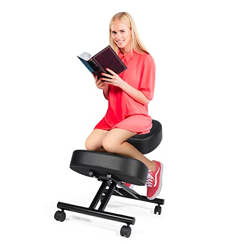 Ergonomic Kneeling Chair Office,Build Healthy Back & Upright Posture,w/4” Thickened Cushion and 30”Adjustable Height,Flexible& Lockable Wheels,Adjustable Knee Stool for Bedroom, Study, Living Room