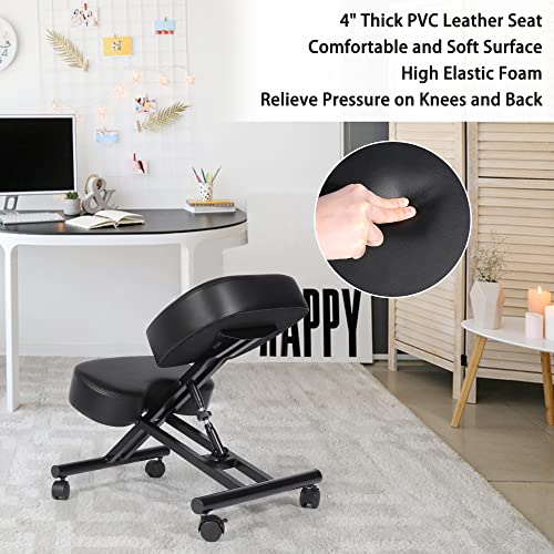 Ergonomic Kneeling Chair Office,Build Healthy Back & Upright Posture,w/4” Thickened Cushion and 30”Adjustable Height,Flexible& Lockable Wheels,Adjustable Knee Stool for Bedroom, Study, Living Room