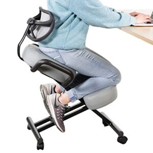 dragonn by vivo ergonomic kneeling chair with back support, adjustable stool for home and office with angled seat for better posture – thick comfortable cushions, gray, dn-ch-k02g