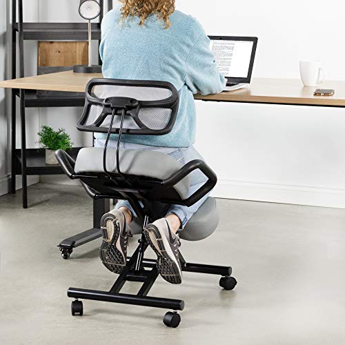 DRAGONN by VIVO Ergonomic Kneeling Chair with Back Support, Adjustable Stool for Home and Office with Angled Seat for Better Posture - Thick Comfortable Cushions, Gray, DN-CH-K02G