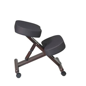 Office Star Ergonomically Designed Knee Chair with Casters, Memory Foam and Espresso Finished Wood Base, Black,Espresso Wood Base,KCW778