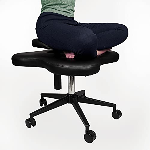 H&A Cross-Legged kneeing Chair for Office or Home, Meditation Seat for Reducing Back Pain, Ergonomic Posture Corrective Seat with Height Adjustable (Black), 26.5 inch x 23.5 inch