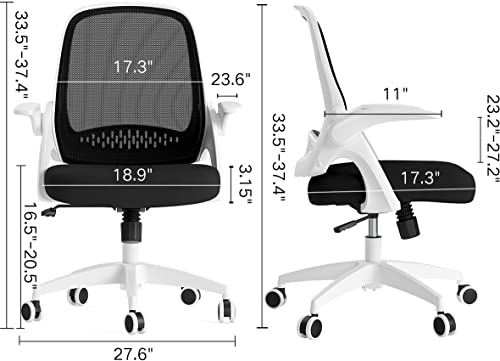 Hbada Home Office Chair Work Desk Chair Comfort Ergonomic Swivel Computer Chair with Flip-up Arms and Adjustable Height, White