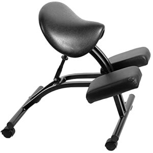 vivo saddle seat kneeling chair with wheels, adjustable ergonomic stool for home and office, mobile angled posture seat, steel frame, black padding, chair-k07sd