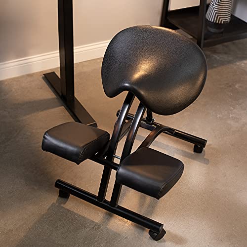 VIVO Saddle Seat Kneeling Chair with Wheels, Adjustable Ergonomic Stool for Home and Office, Mobile Angled Posture Seat, Steel Frame, Black Padding, CHAIR-K07SD