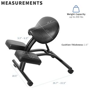 VIVO Saddle Seat Kneeling Chair with Wheels, Adjustable Ergonomic Stool for Home and Office, Mobile Angled Posture Seat, Steel Frame, Black Padding, CHAIR-K07SD