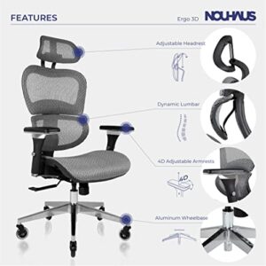 NOUHAUS Ergo3D Ergonomic Office Chair - Rolling Desk Chair with 4D Adjustable Armrest, 3D Lumbar Support and Blade Wheels - Mesh Computer Chair, Office Chairs, Executive Swivel Chair (Grey)