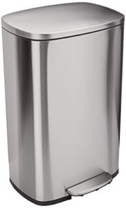 amazon basics 50 liter / 13.2 gallon soft-close, smudge resistant trash can with foot pedal – brushed stainless steel, satin nickel finish