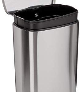 Amazon Basics 50 Liter / 13.2 Gallon Soft-Close, Smudge Resistant Trash Can with Foot Pedal - Brushed Stainless Steel, Satin Nickel Finish