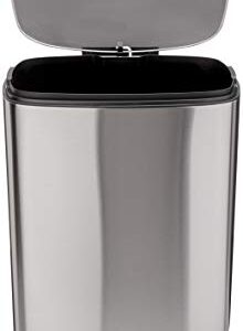 Amazon Basics 50 Liter / 13.2 Gallon Soft-Close, Smudge Resistant Trash Can with Foot Pedal - Brushed Stainless Steel, Satin Nickel Finish