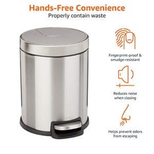 Amazon Basics 5 Liter / 1.3 Gallon Round Soft-Close Trash Can with Foot Pedal - Stainless Steel