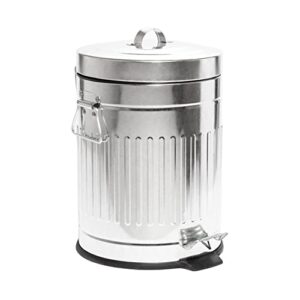 bino round step trash can | home or office bathroom trash cans with lids | kitchen garbage can with non-slip stepper | stainless steel small trash can with lid | galvanized steel (1.3 gallon/5 liter)