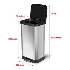 Glad Stainless Steel Step Trash Can with Clorox Odor Protection | Large Metal Kitchen Garbage Bin with Soft Close Lid, Foot Pedal and Waste Bag Roll Holder, 20 Gallon, Stainless