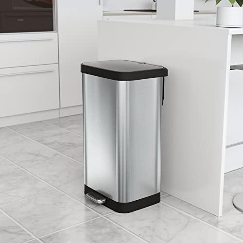 Glad Stainless Steel Step Trash Can with Clorox Odor Protection | Large Metal Kitchen Garbage Bin with Soft Close Lid, Foot Pedal and Waste Bag Roll Holder, 20 Gallon, Stainless