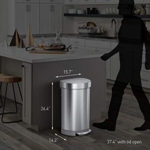 simplehuman 45 Liter/ 12 Gallon Semi-Round Hands-Free Step Trash Can, Brushed