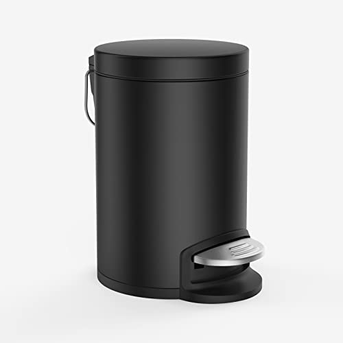 H+lux Small Trash Can with Lid Soft Close, Foot Pedal Round Bathroom Garbage Can with Stainless Steel Removable Inner Wastebasket, Anti-Fingerprint Matt Finish, 0.8Gal/3L, Black