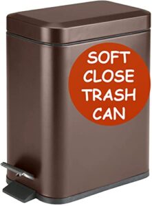 homie soft close, rectangular trash can 5l with anti – bag slip liner and lid, use as mini garbage basket, slim dust bin, or decor in bathroom, restroom, kitchen, or bedroom (bronze)