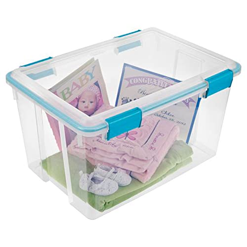 Sterilite 54 Quart Clear Plastic Stackable Storage Container Box Bin with Air Tight Gasket Seal Latching Lid Long Term Organizing Solution, 8 Pack