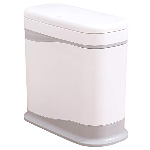 Cq acrylic 12 Liter Slim Plastic Trash Can,3.3 Gallon Dog Proof Bathroom Trash Can with Press Top Lid,for Bathroom,Living Room,Office and Kitchen