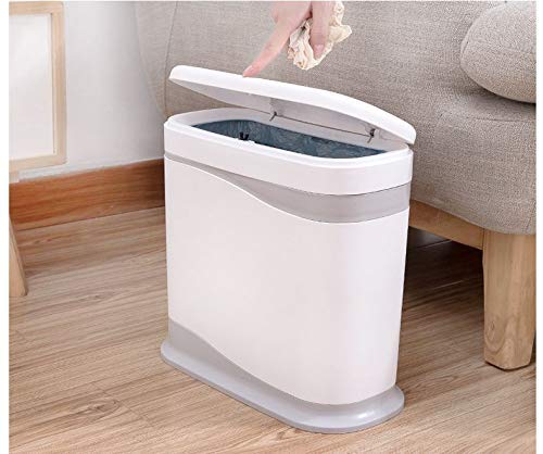 Cq acrylic 12 Liter Slim Plastic Trash Can,3.3 Gallon Dog Proof Bathroom Trash Can with Press Top Lid,for Bathroom,Living Room,Office and Kitchen