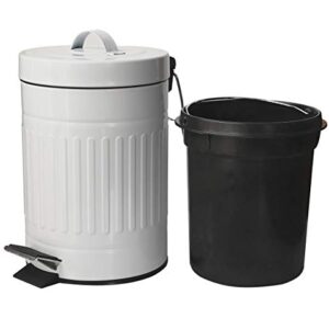 OCTMUSTARD Mini Metal Pedal Bin, Round Step Pet Trash with Lid and Handle, Small Garbage Can Wastebasket for Narrow Spaces at Home, Car or Office, 0.8Gal/3L, White 9" X 6.75" X 11.25"