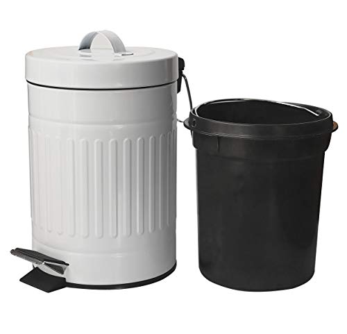 OCTMUSTARD Mini Metal Pedal Bin, Round Step Pet Trash with Lid and Handle, Small Garbage Can Wastebasket for Narrow Spaces at Home, Car or Office, 0.8Gal/3L, White 9" X 6.75" X 11.25"